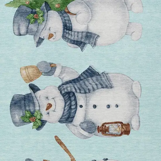 Sky Blue Denim Blue And Ivory Snowmen Washable Indoor Outdoor Area Rug Photo 3