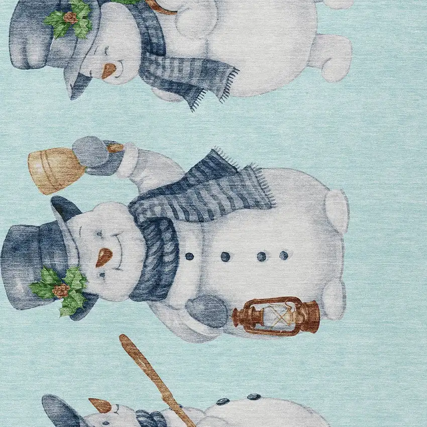 Sky Blue Denim Blue And Ivory Snowmen Washable Indoor Outdoor Area Rug Photo 9