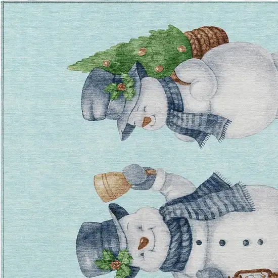 Sky Blue Denim Blue And Ivory Snowmen Washable Indoor Outdoor Area Rug Photo 3