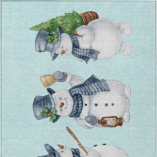 Sky Blue Denim Blue And Ivory Snowmen Washable Indoor Outdoor Area Rug Photo 4
