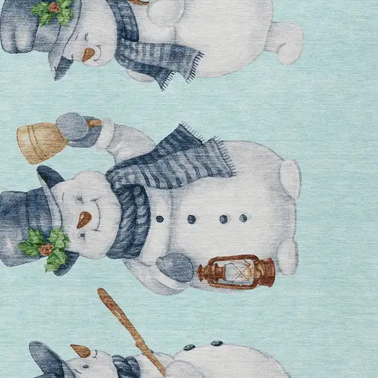 Sky Blue Denim Blue And Ivory Snowmen Washable Indoor Outdoor Area Rug Photo 9