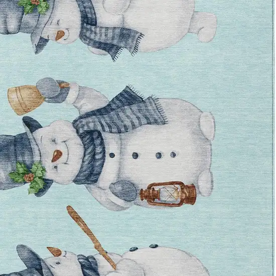 Sky Blue Denim Blue And Ivory Botanical Leaves Washable Indoor Outdoor Area Rug Photo 3