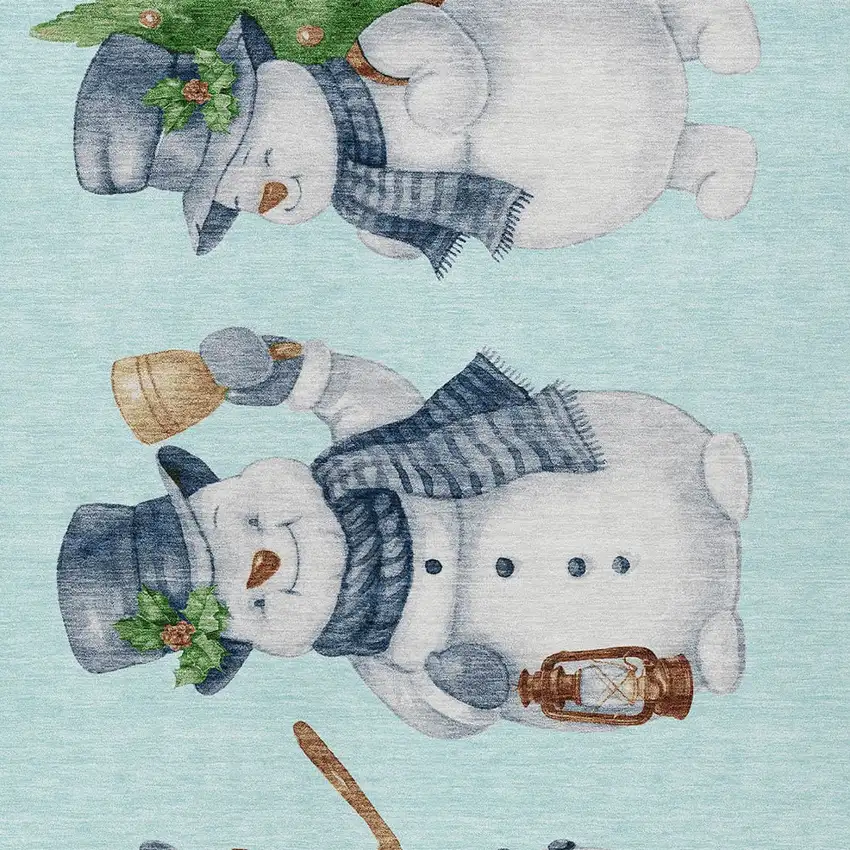 Sky Blue Denim Blue And Ivory Botanical Leaves Washable Indoor Outdoor Area Rug Photo 9