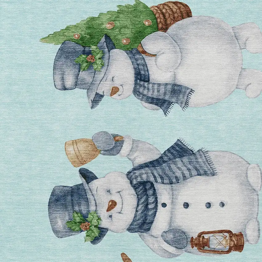 Sky Blue Denim Blue And Ivory Botanical Leaves Washable Indoor Outdoor Area Rug Photo 9