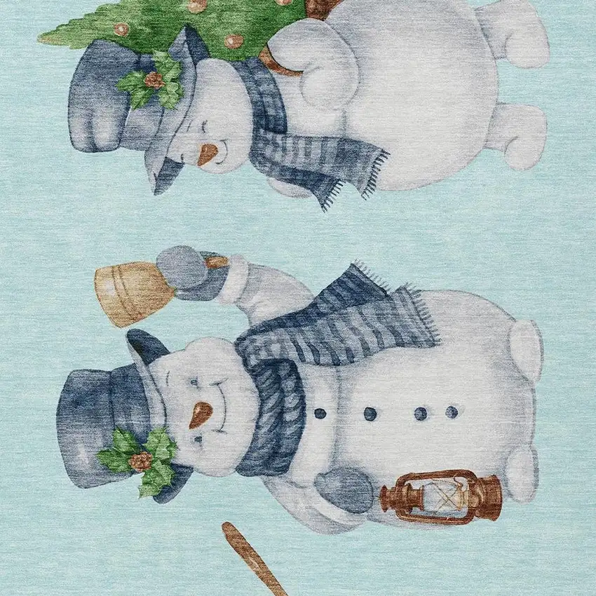 Sky Blue Denim Blue And Ivory Botanical Leaves Washable Indoor Outdoor Area Rug Photo 3