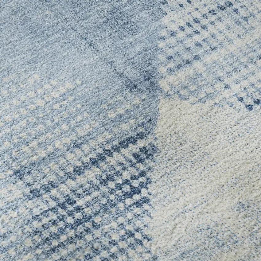 Sky Blue Denim Blue And Ivory Diamond Washable Area Rug With UV Protection Photo 9