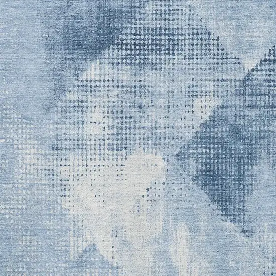 Sky Blue Denim Blue And Ivory Diamond Washable Area Rug With UV Protection Photo 2
