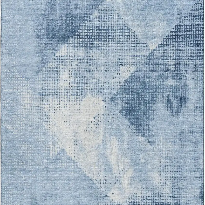 Sky Blue Denim Blue And Ivory Diamond Washable Area Rug With UV Protection Photo 3