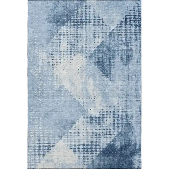 Sky Blue Denim Blue And Ivory Diamond Washable Area Rug With UV Protection Photo 1
