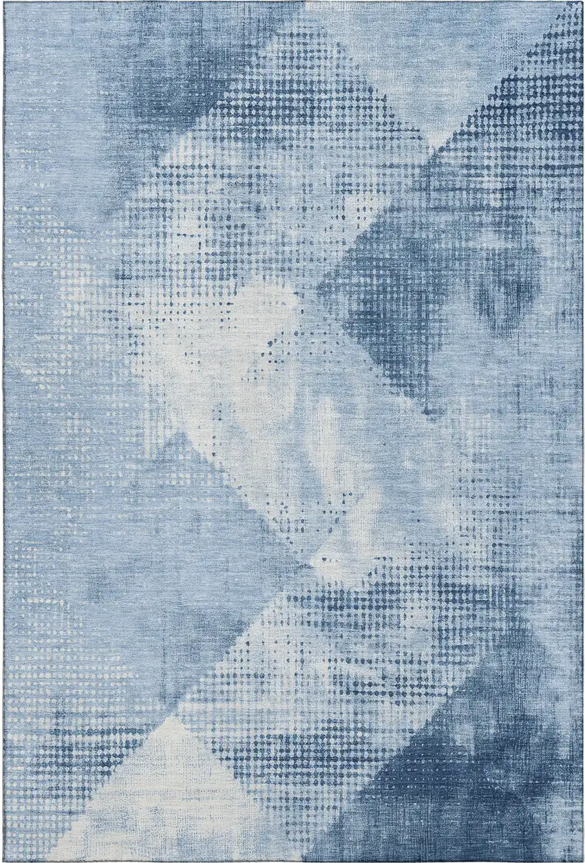 Sky Blue Denim Blue And Ivory Diamond Washable Area Rug With UV Protection Photo 1