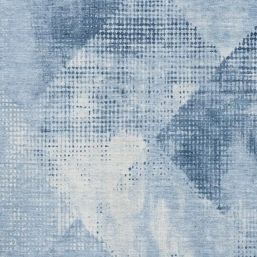 Sky Blue Denim Blue And Ivory Diamond Washable Area Rug With UV Protection Photo 2