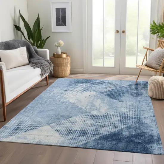 Sky Blue Denim Blue And Ivory Diamond Washable Area Rug With UV Protection Photo 5