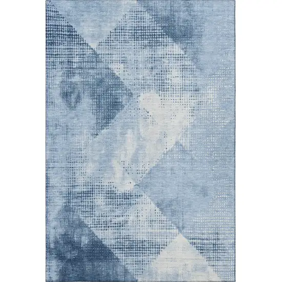 Sky Blue Denim Blue And Ivory Diamond Washable Area Rug With UV Protection Photo 3