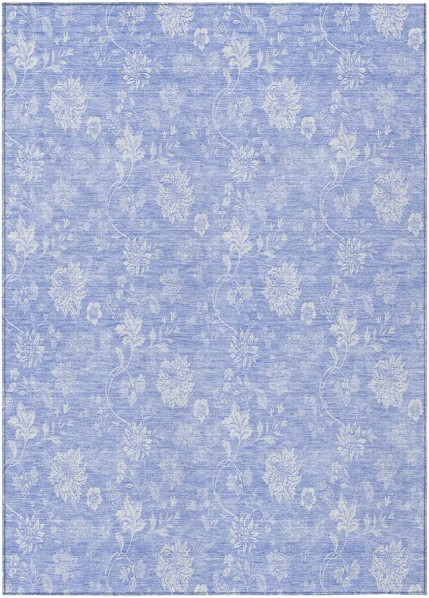 Sky Blue Denim Blue And Ivory Floral Washable Indoor Outdoor Area Rug Photo 2