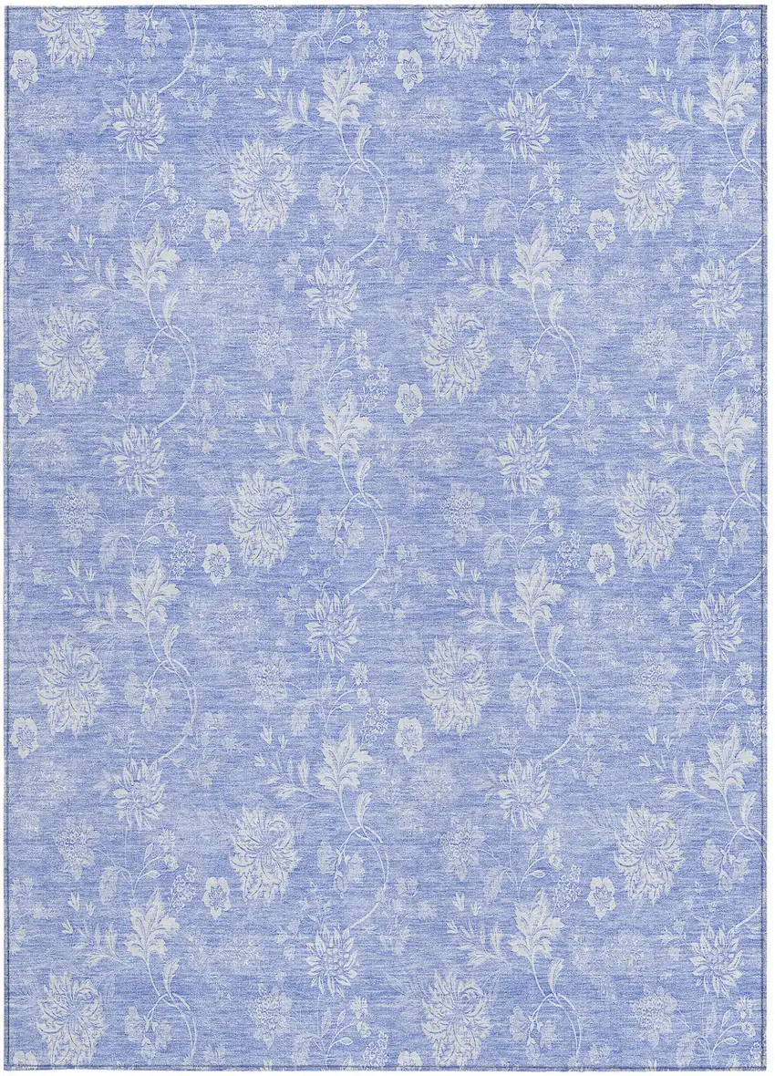 Sky Blue Denim Blue And Ivory Floral Washable Indoor Outdoor Area Rug Photo 6