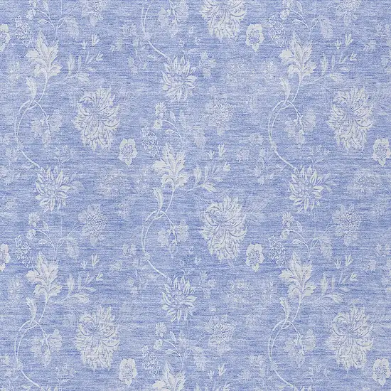 Sky Blue Denim Blue And Ivory Floral Washable Indoor Outdoor Area Rug Photo 5