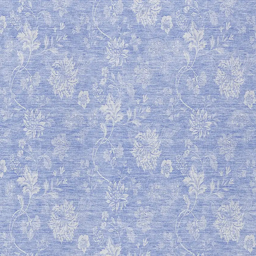 Sky Blue Denim Blue And Ivory Floral Washable Indoor Outdoor Area Rug Photo 5