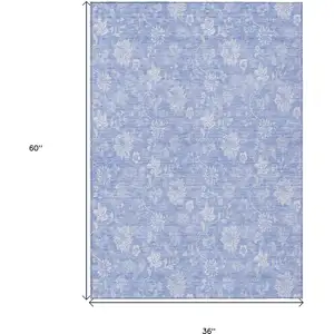 Photo of Sky Blue Denim Blue And Ivory Floral Washable Indoor Outdoor Area Rug