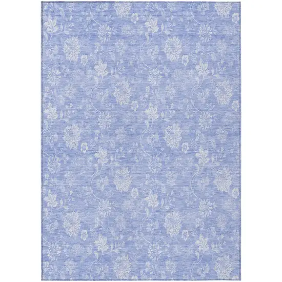 Sky Blue Denim Blue And Ivory Floral Washable Indoor Outdoor Area Rug Photo 2