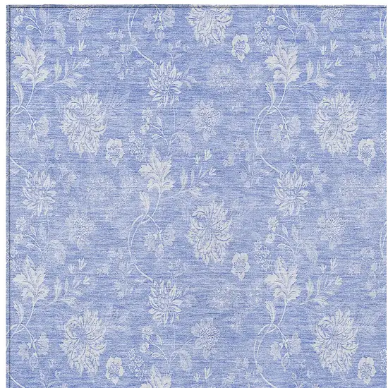Sky Blue Denim Blue And Ivory Floral Washable Indoor Outdoor Area Rug Photo 5