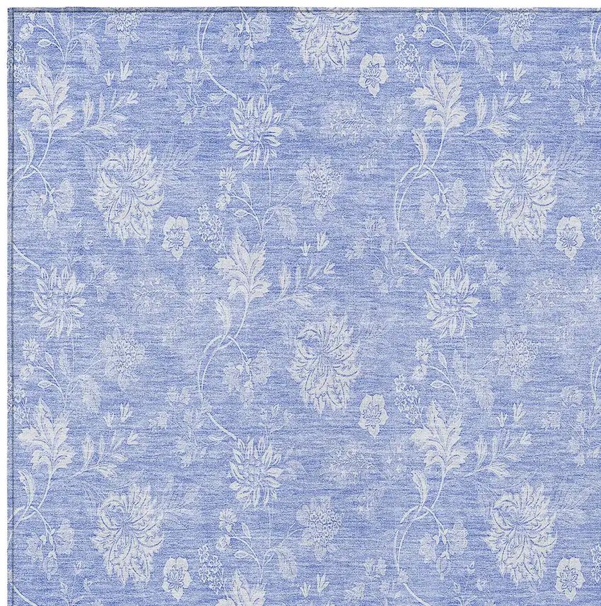 Sky Blue Denim Blue And Ivory Floral Washable Indoor Outdoor Area Rug Photo 5