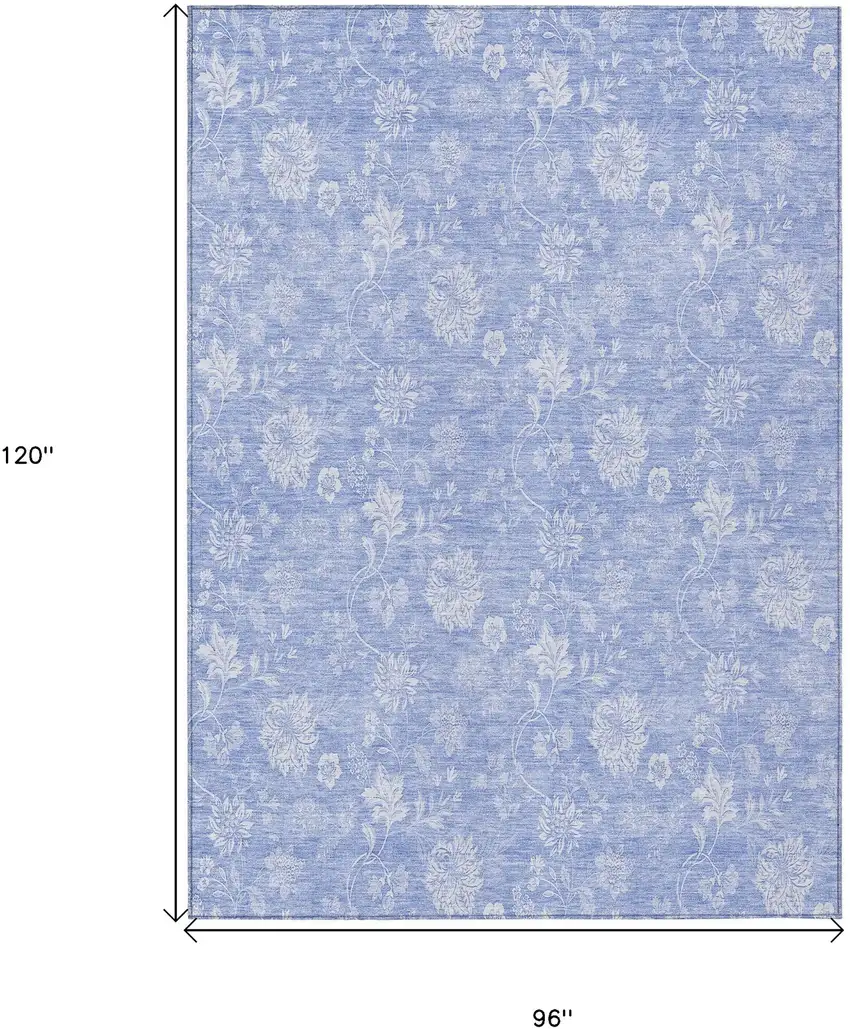 Sky Blue Denim Blue And Ivory Floral Washable Indoor Outdoor Area Rug Photo 3