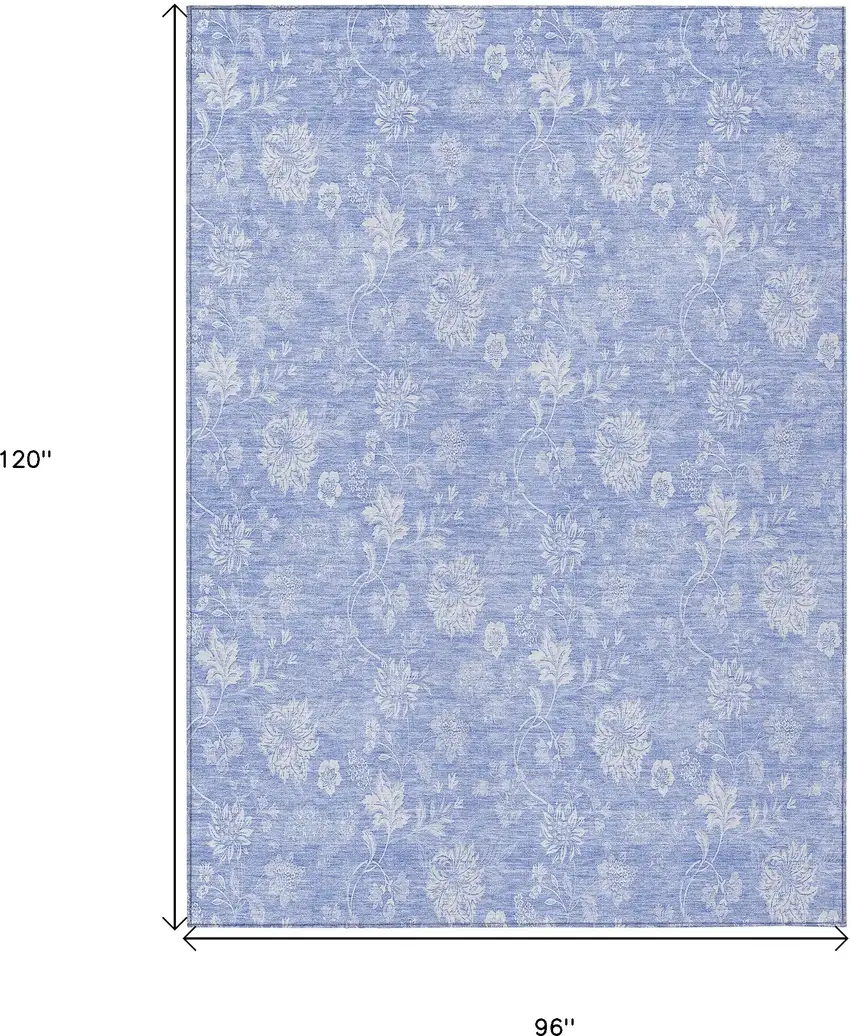 Sky Blue Denim Blue And Ivory Floral Washable Indoor Outdoor Area Rug Photo 3