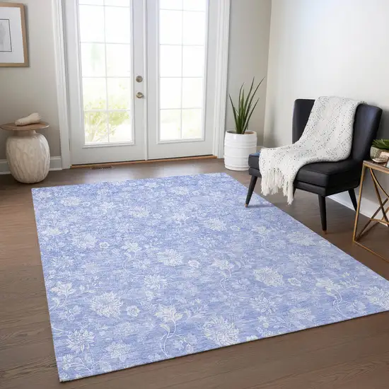 Sky Blue Denim Blue And Ivory Floral Washable Indoor Outdoor Area Rug Photo 8