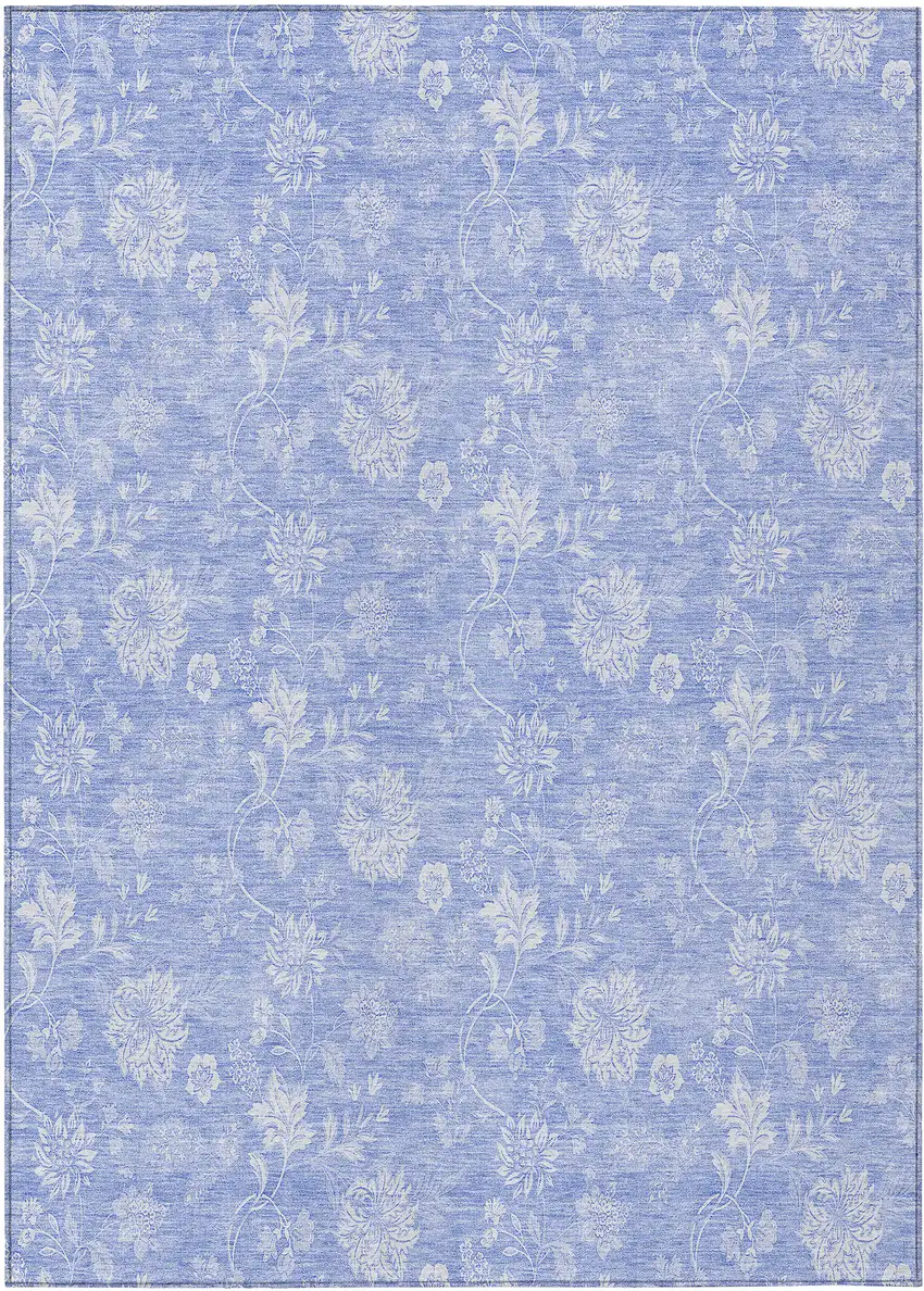 Sky Blue Denim Blue And Ivory Floral Washable Indoor Outdoor Area Rug Photo 2