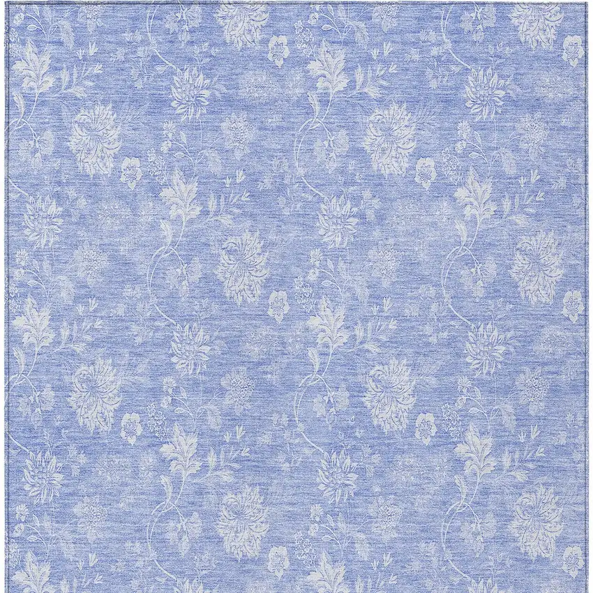Sky Blue Denim Blue And Ivory Floral Washable Indoor Outdoor Area Rug Photo 6