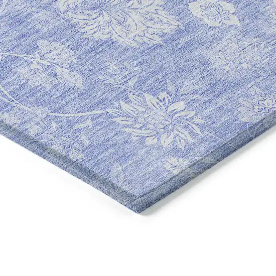 Sky Blue Denim Blue And Ivory Floral Washable Indoor Outdoor Area Rug Photo 4