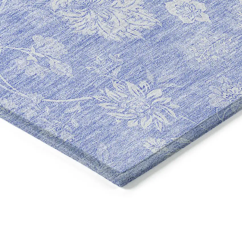 Sky Blue Denim Blue And Ivory Floral Washable Indoor Outdoor Area Rug Photo 4