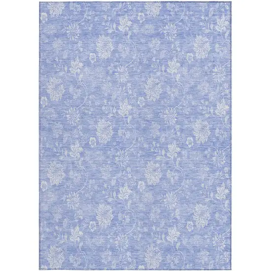 Sky Blue Denim Blue And Ivory Floral Washable Indoor Outdoor Area Rug Photo 5