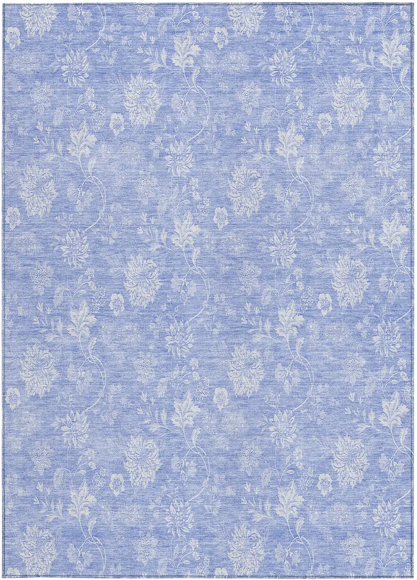 Sky Blue Denim Blue And Ivory Floral Washable Indoor Outdoor Area Rug Photo 5