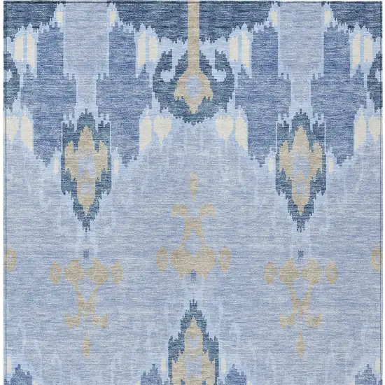 Sky Blue Denim Blue And Ivory Ikat Washable Indoor Outdoor Area Rug Photo 6