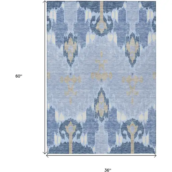Sky Blue Denim Blue And Ivory Ikat Washable Indoor Outdoor Area Rug Photo 8
