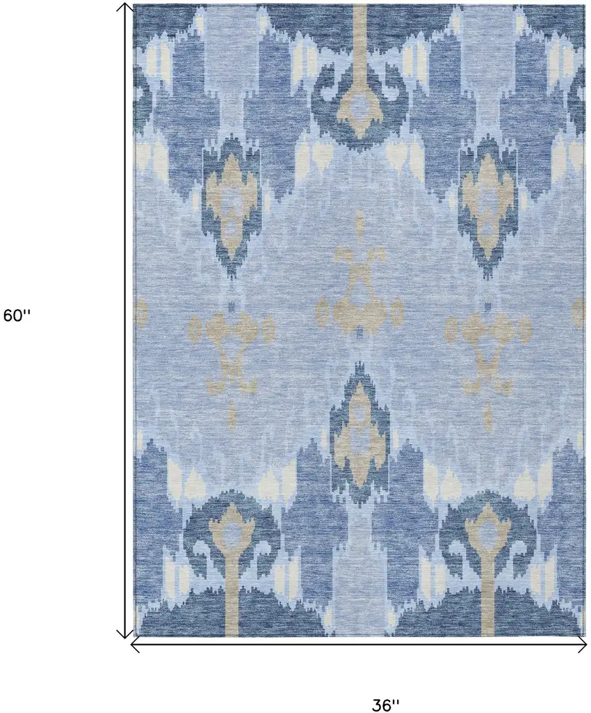 Sky Blue Denim Blue And Ivory Ikat Washable Indoor Outdoor Area Rug Photo 8