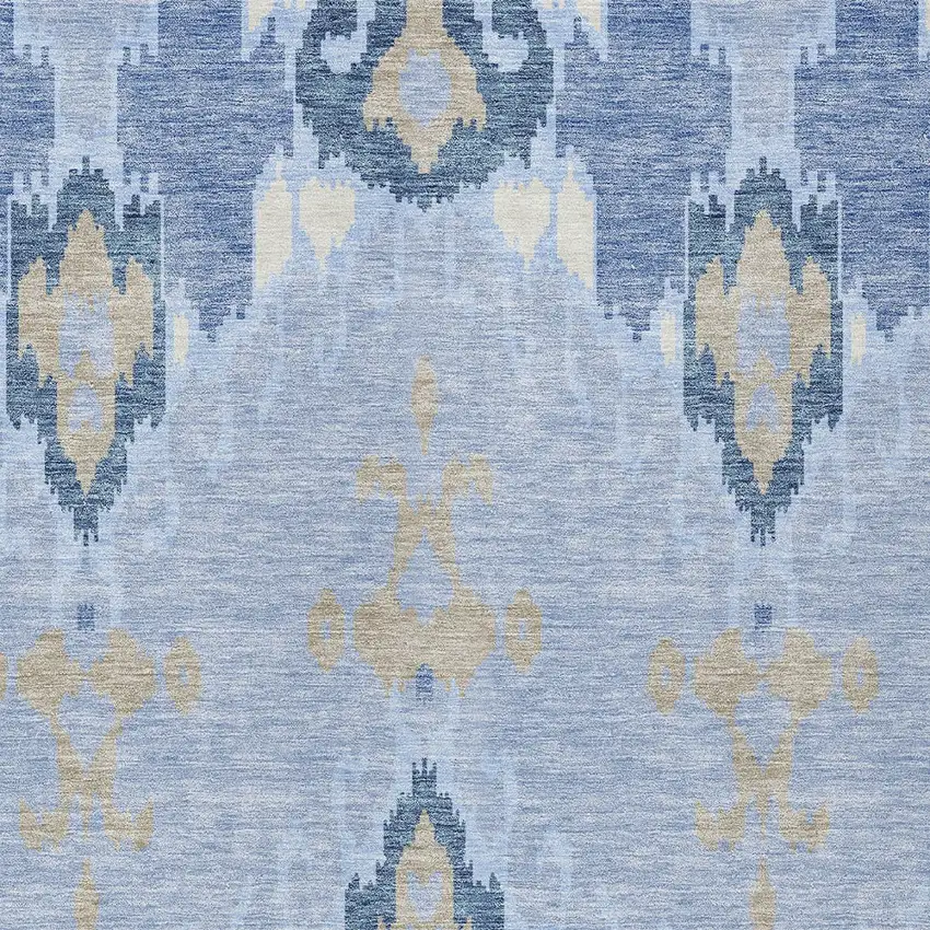 Sky Blue Denim Blue And Ivory Ikat Washable Indoor Outdoor Area Rug Photo 5