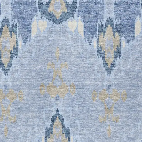 Sky Blue Denim Blue And Ivory Ikat Washable Indoor Outdoor Area Rug Photo 5