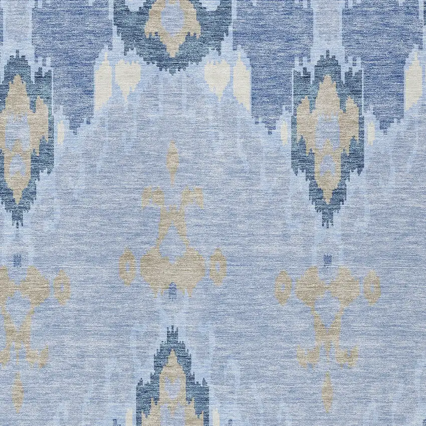 Sky Blue Denim Blue And Ivory Ikat Washable Indoor Outdoor Area Rug Photo 5