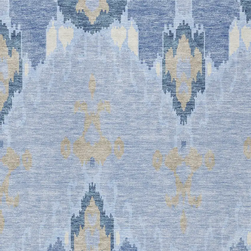 Sky Blue Denim Blue And Ivory Ikat Washable Indoor Outdoor Area Rug Photo 5