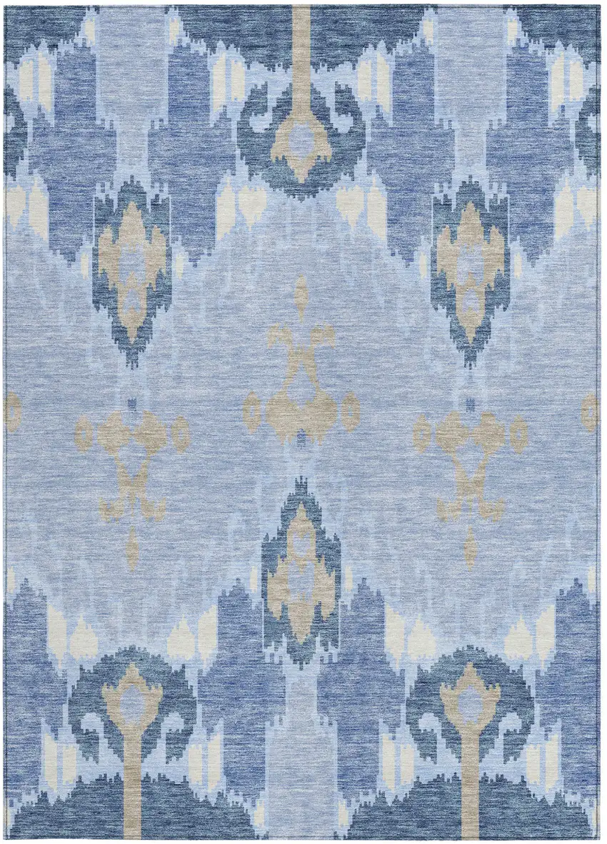 Sky Blue Denim Blue And Ivory Ikat Washable Indoor Outdoor Area Rug Photo 6
