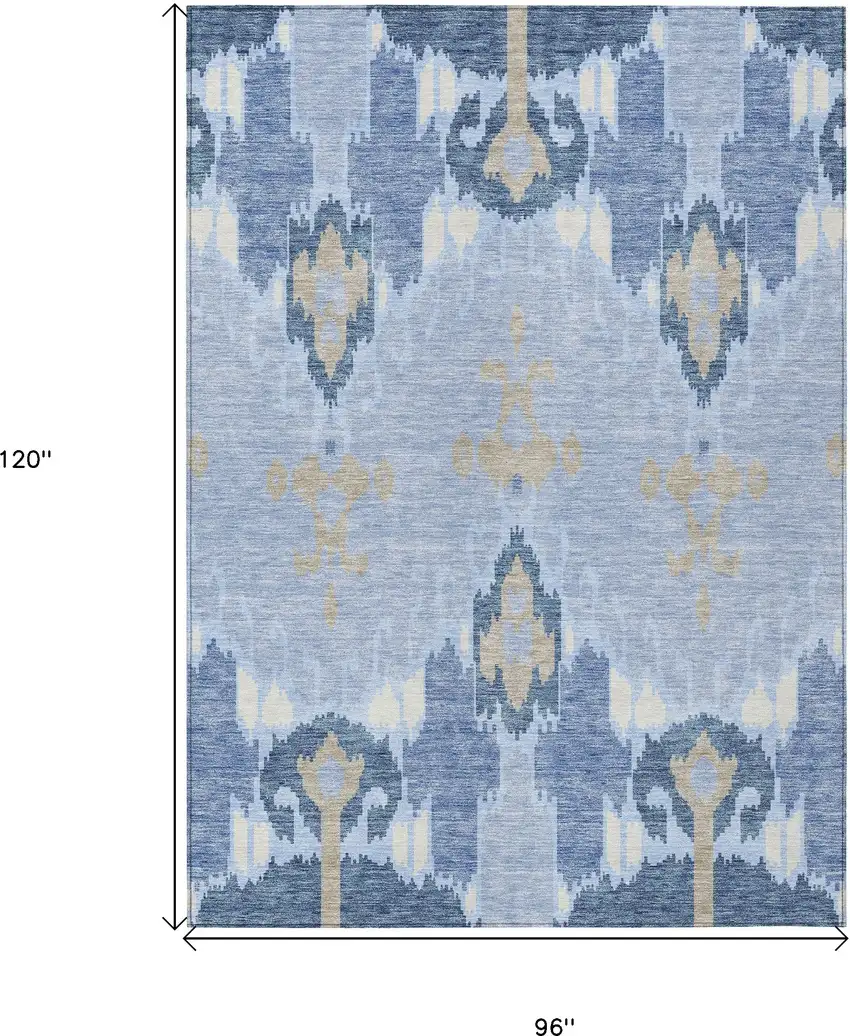 Sky Blue Denim Blue And Ivory Ikat Washable Indoor Outdoor Area Rug Photo 3
