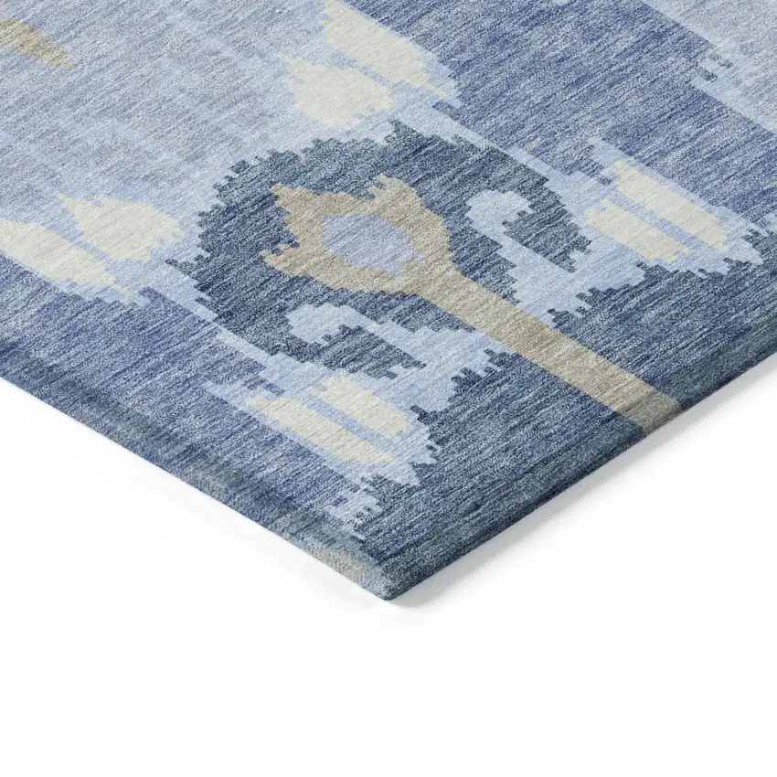 Sky Blue Denim Blue And Ivory Ikat Washable Indoor Outdoor Area Rug Photo 3