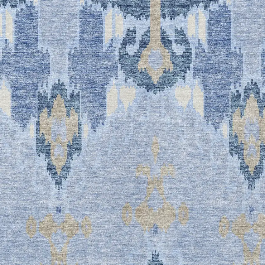 Sky Blue Denim Blue And Ivory Ikat Washable Indoor Outdoor Area Rug Photo 5