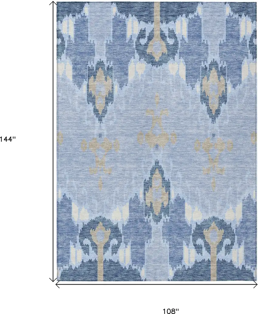 Sky Blue Denim Blue And Ivory Ikat Washable Indoor Outdoor Area Rug Photo 3