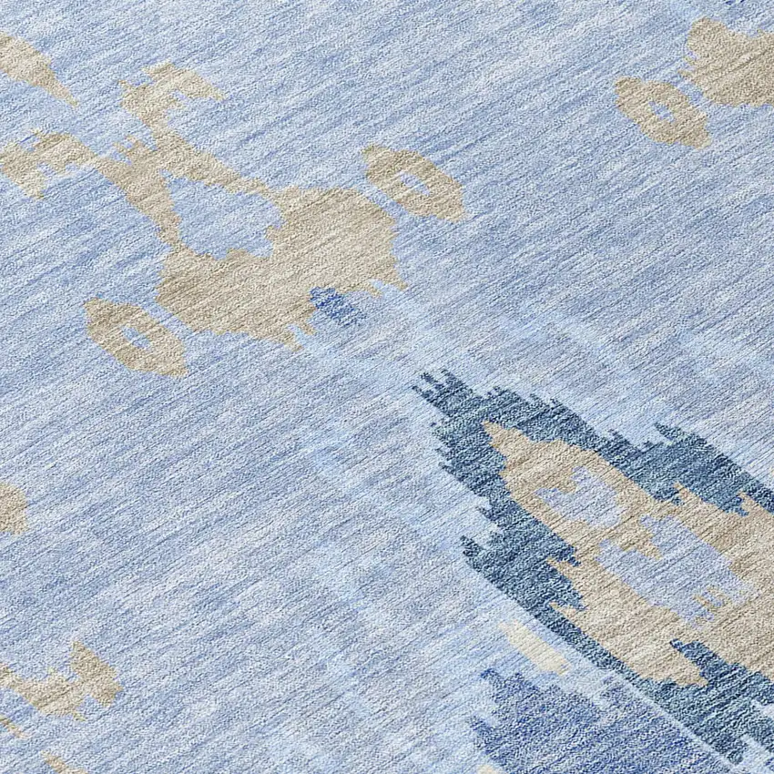Sky Blue Denim Blue And Ivory Ikat Washable Indoor Outdoor Area Rug Photo 4
