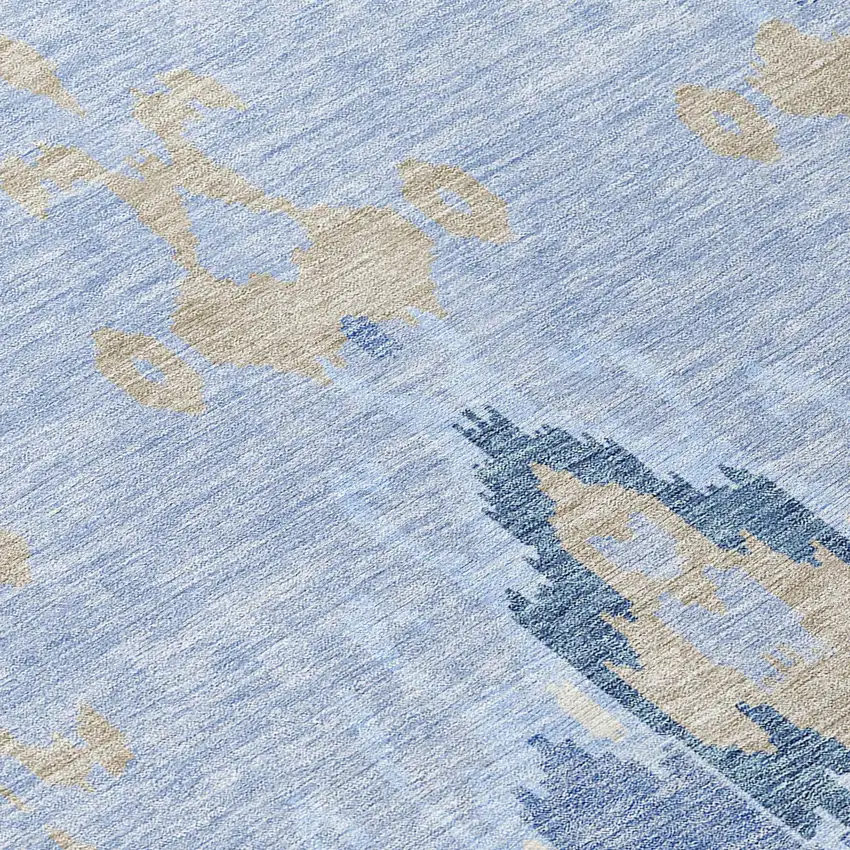 Sky Blue Denim Blue And Ivory Ikat Washable Indoor Outdoor Area Rug Photo 4