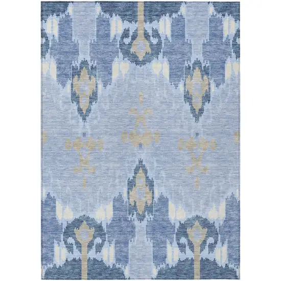 Sky Blue Denim Blue And Ivory Ikat Washable Indoor Outdoor Area Rug Photo 1