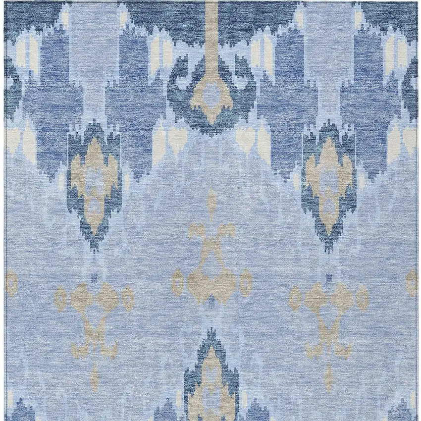 Sky Blue Denim Blue And Ivory Ikat Washable Indoor Outdoor Area Rug Photo 6
